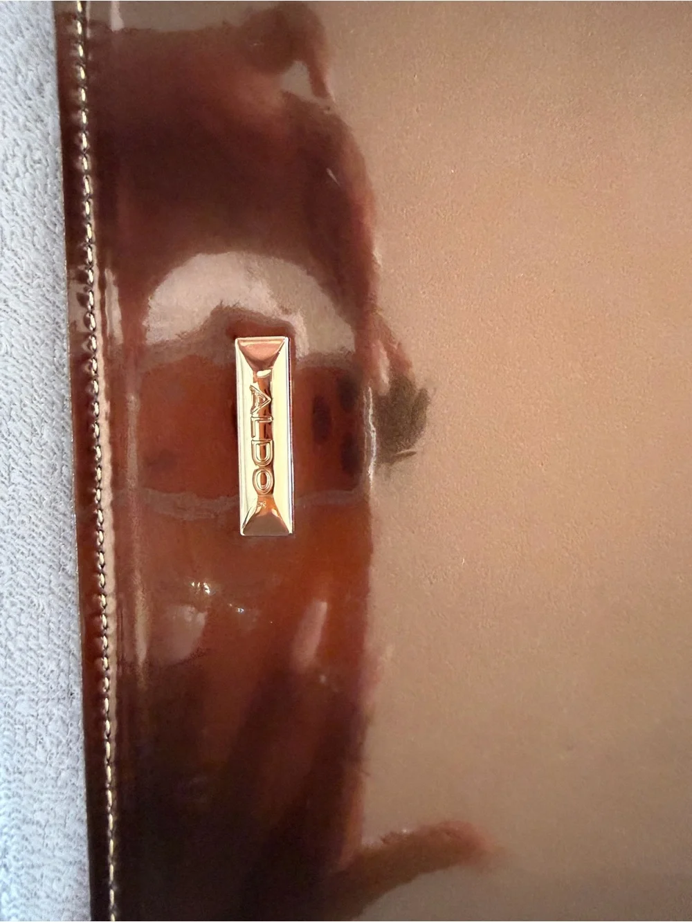ALDO Bronze Patent Envelope Clutch Evening Bag with Gold Hardware